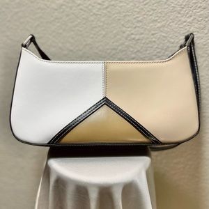 Vegan Leather Neutral Color Block Shoulder Bag